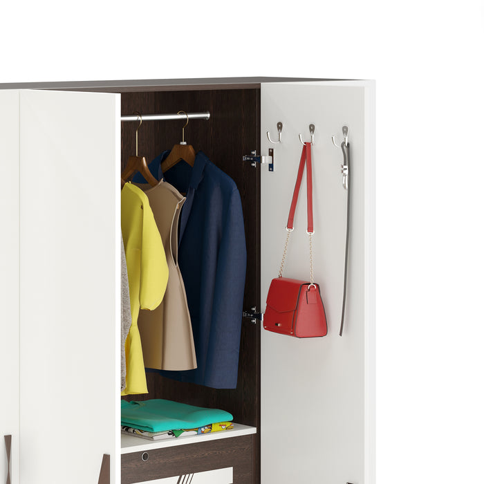 Andrie 4 Door Wardrobe with Drawer |Wenge & White