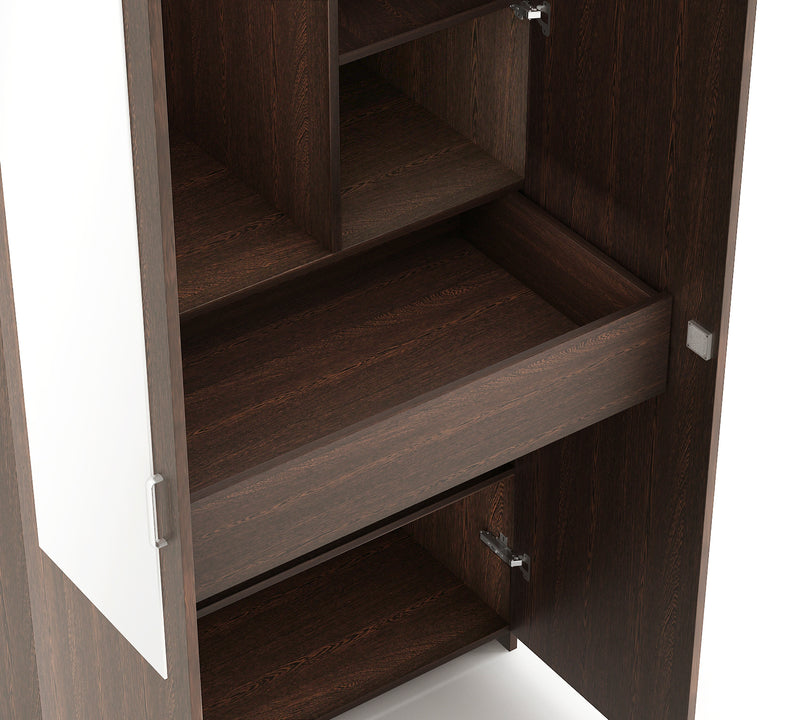 Bluewud Andrie Double Doors Wardrobe with Full Length Mirror and Drawer, (Wenge)