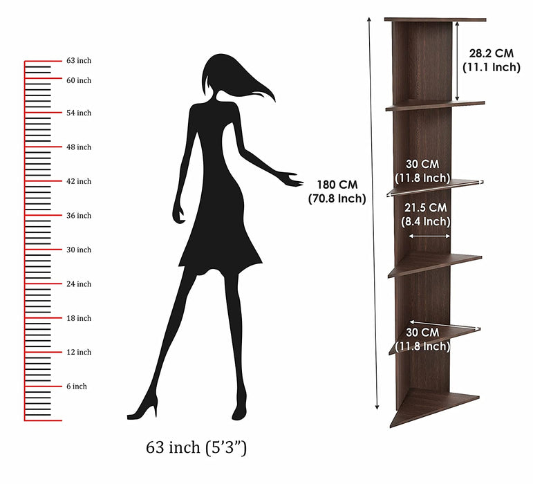 Bluewud Cadlic Engineered Wood Lifestyle Wall Corner Shelf / Display Rack (Wenge & White)