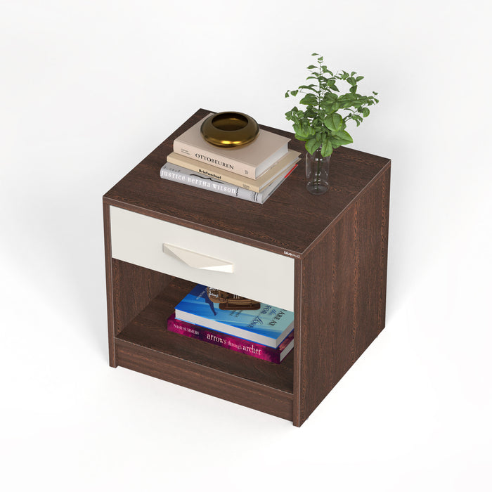 Oliver Bed Side Table with Drawer |Wenge & Frosty