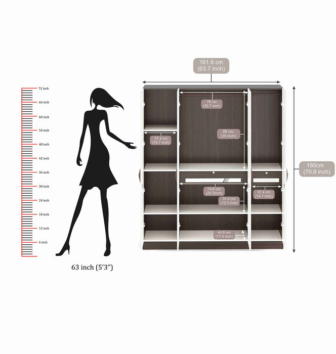Andrie 4 Door Wardrobe with Mirror & Drawer |Wenge & Frosty White