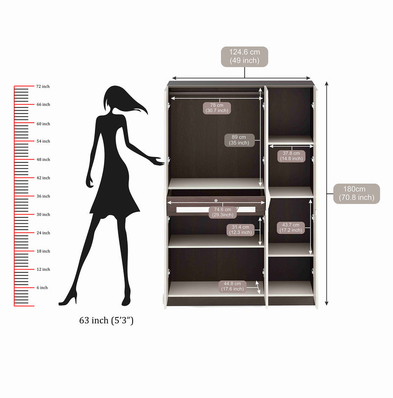 Andrie 3 Door Wardrobe with Drawer |Wenge & Frosty White