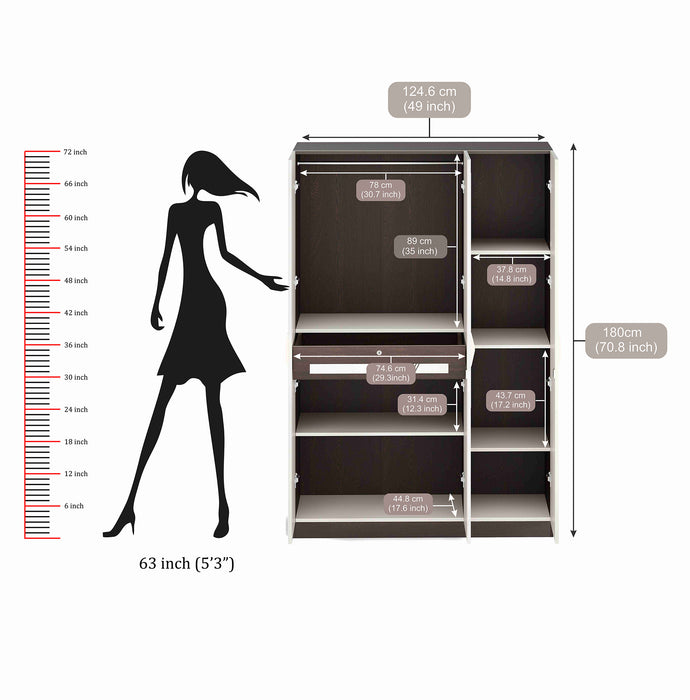 Andrie 3 Door Wardrobe with Mirror and Drawer |Wenge & Frosty White