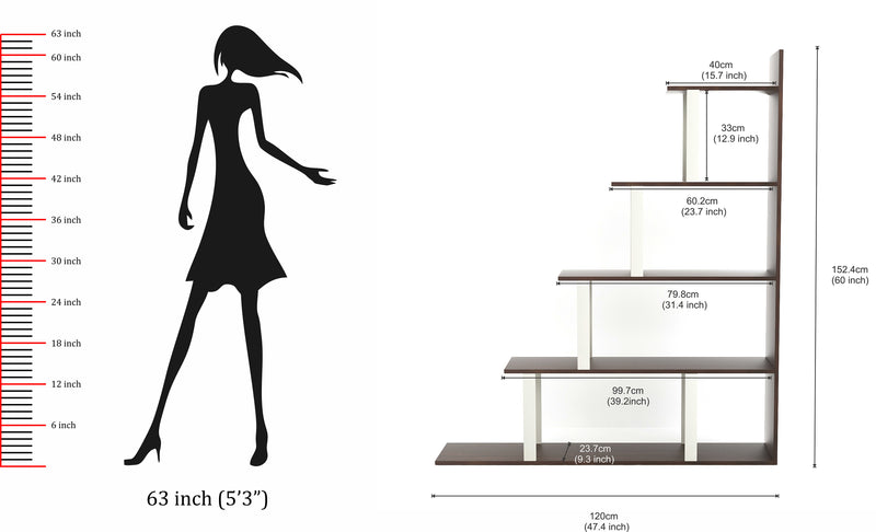 Wolabey Ladder Style Bookshelf |Wenge & White