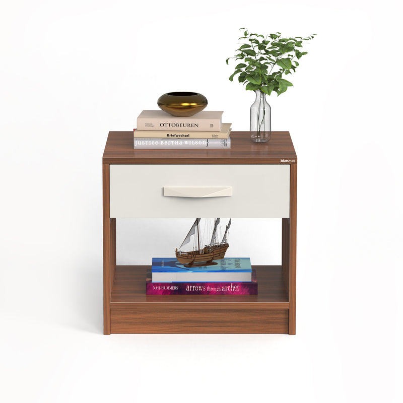 Oliver Bed Side Table with Drawer |Walnut & Frosty