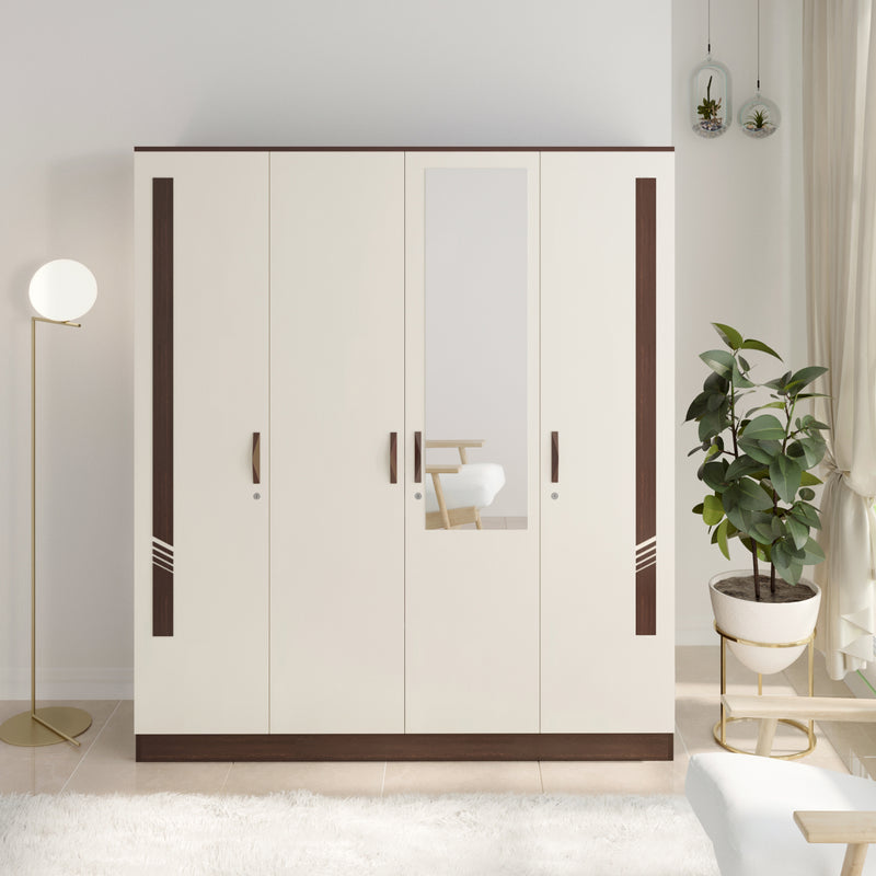 Andrie 4 Door Wardrobe with Mirror & Drawer |Wenge & Frosty White