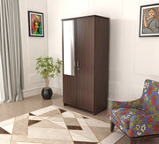 Bluewud Andrie Double Doors Wardrobe with Full Length Mirror and Drawer, (Wenge)