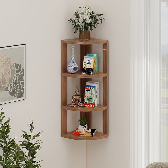 Bluewud Alba Floor Standing Corner Shelf  |Walnut