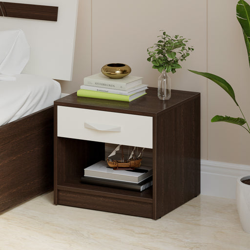Oliver Bed Side Table with Drawer |Wenge & Frosty