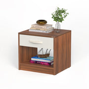 Oliver Bed Side Table with Drawer |Walnut & Frosty