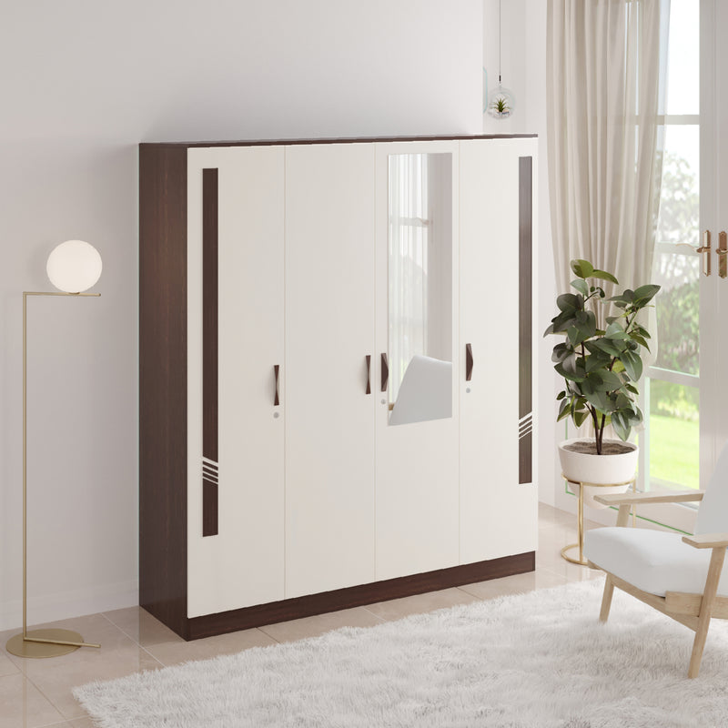 Andrie 4 Door Wardrobe with Mirror & Drawer |Wenge & Frosty White