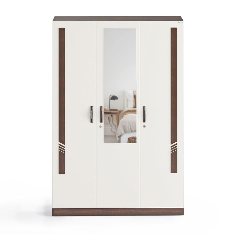 Andrie 3 Door Wardrobe with Mirror and Drawer |Wenge & Frosty White
