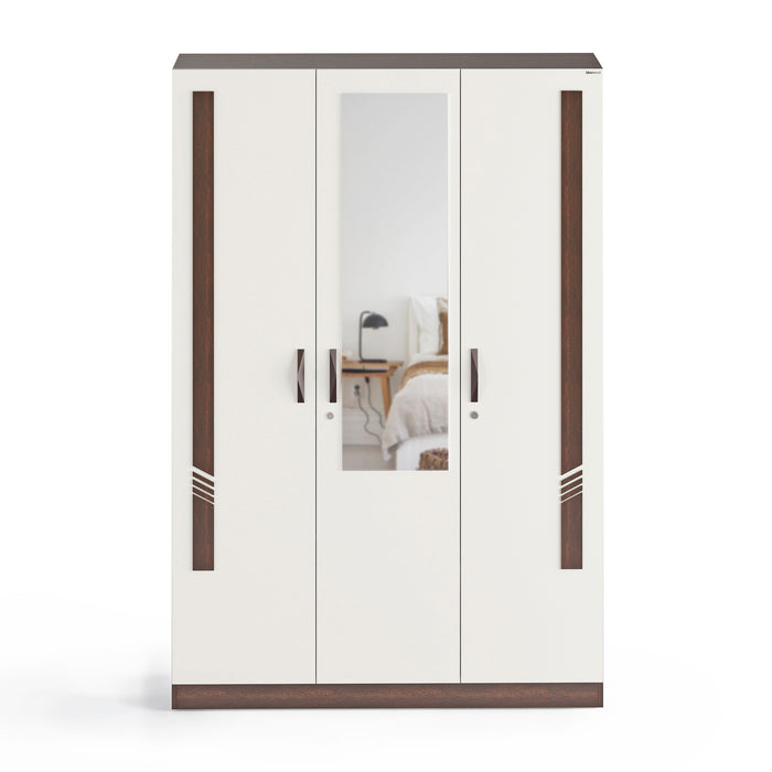 Andrie 3 Door Wardrobe with Mirror and Drawer |Wenge & Frosty White