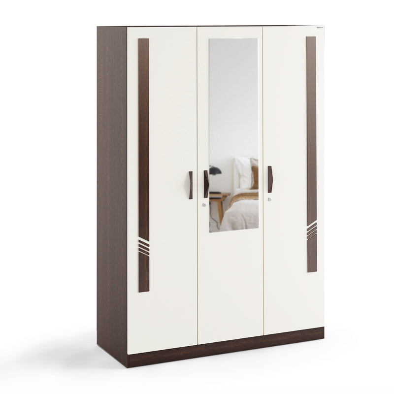 Andrie 3 Door Wardrobe with Mirror and Drawer |Wenge & Frosty White