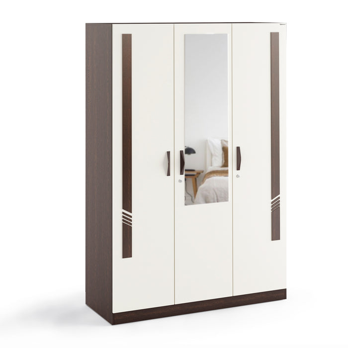 Andrie 3 Door Wardrobe with Mirror and Drawer |Wenge & Frosty White