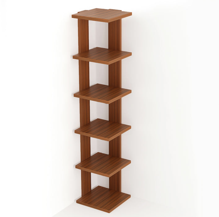 Wudville Braine Wall Mount Corner Shelf, Display Rack, (6 Square Shelves - Walnut)