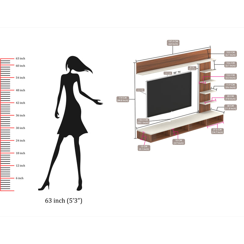 Primax Plus TV Unit Large, Ideal for Up to 50" |Walnut & Frosty White
