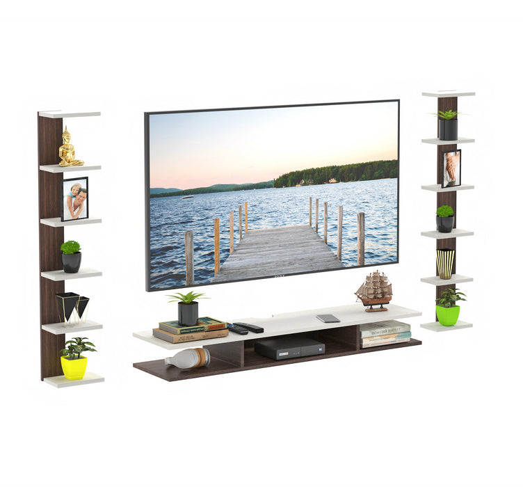 Bluewud Estoye Engineered Wood Wall Mount TV Entertainment Unit (Wenge & White - Large) 