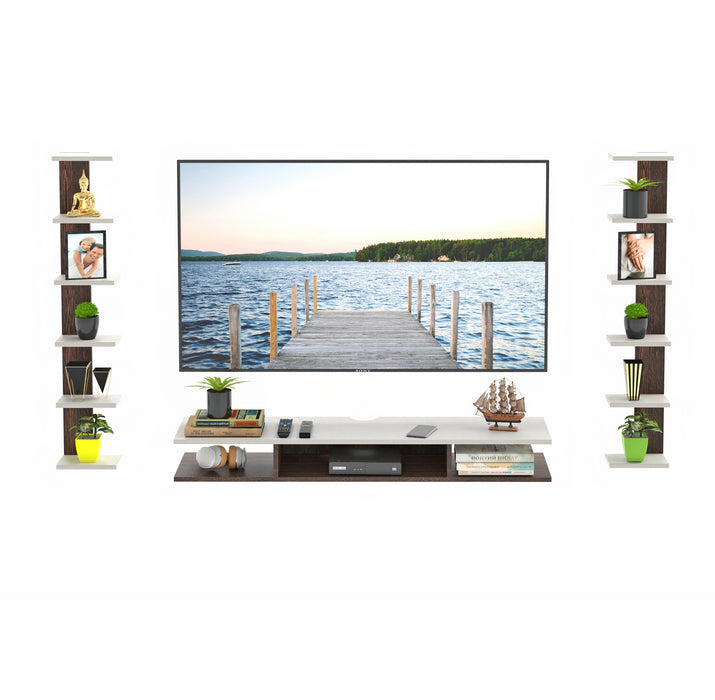 Bluewud Estoye Engineered Wood Wall Mount TV Entertainment Unit (Wenge & White - Large) 