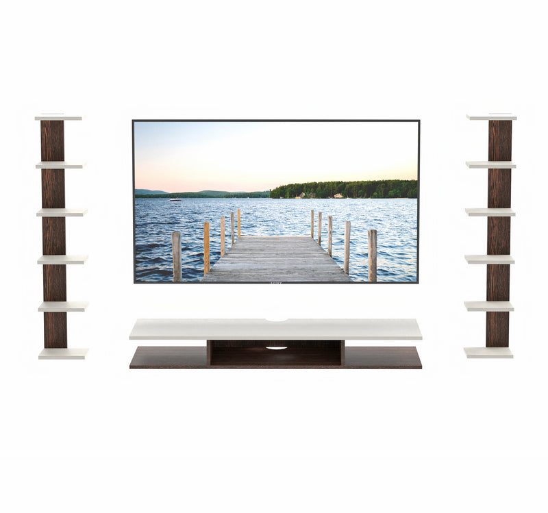 Bluewud Estoye Engineered Wood Wall Mount TV Entertainment Unit (Wenge & White - Large) 
