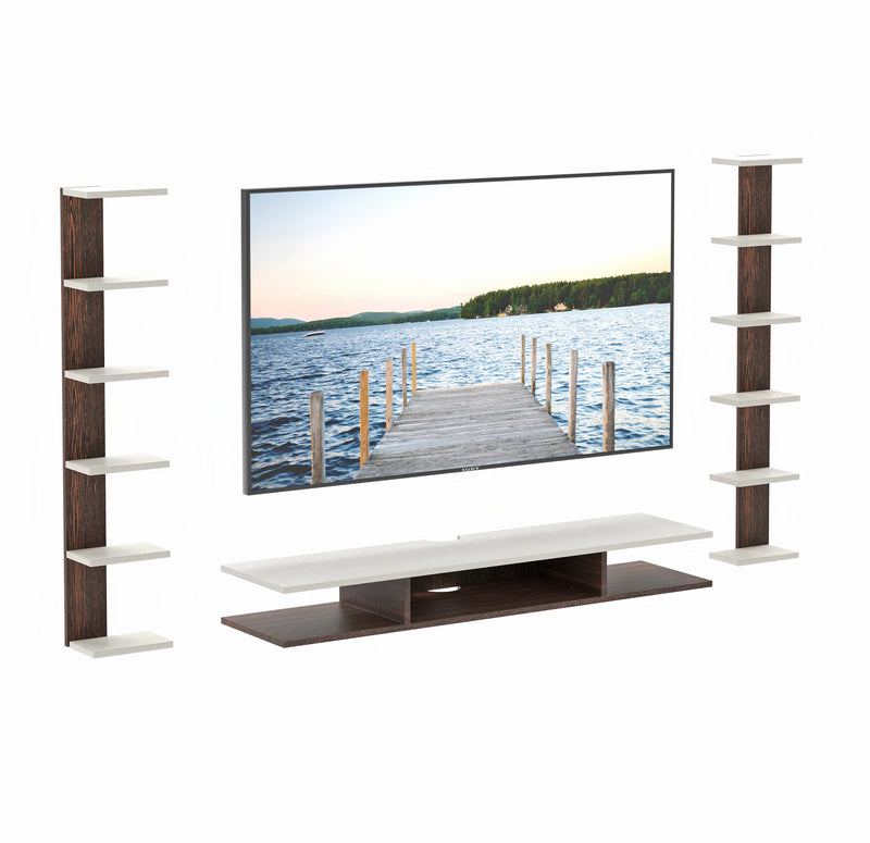 Bluewud Estoye Engineered Wood Wall Mount TV Entertainment Unit (Wenge & White - Large) 