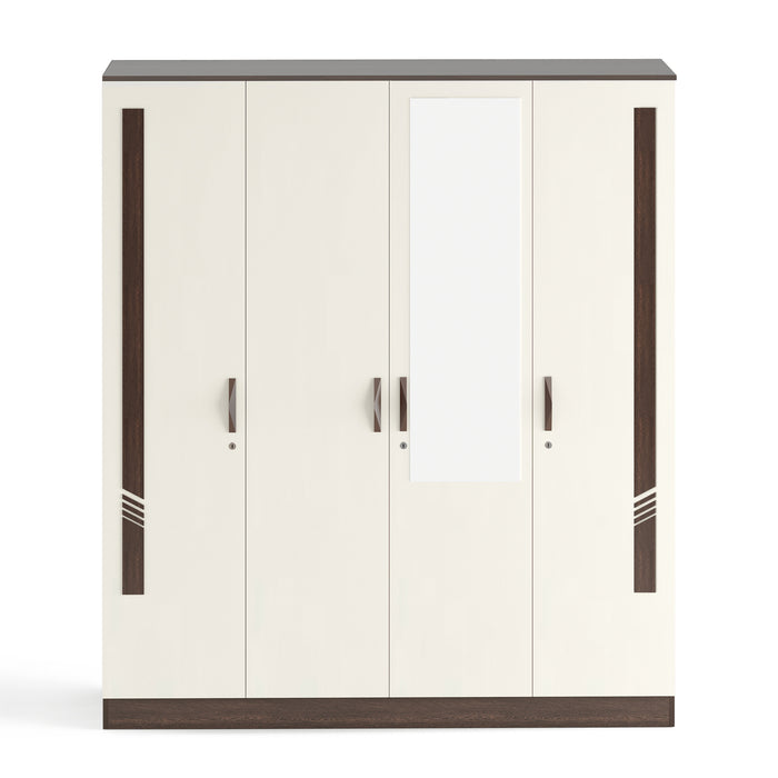 Andrie 4 Door Wardrobe with Mirror & Drawer |Wenge & Frosty White