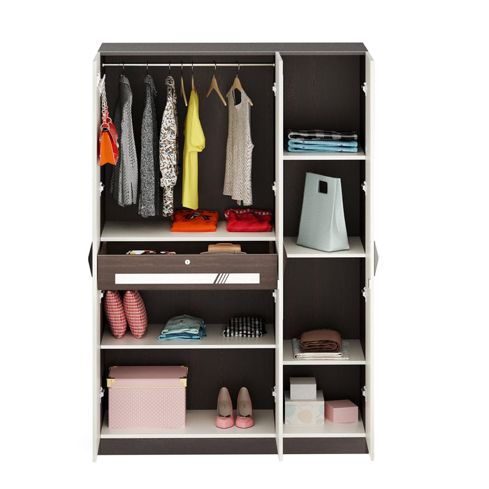 Andrie 3 Door Wardrobe with Mirror and Drawer |Wenge & Frosty White