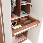 Andrie 2 Door Wardrobe with Drawer |Walnut & White