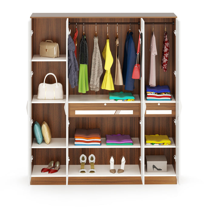 Andrie 4 Door Wardrobe with Drawer (Walnut & Frosty)