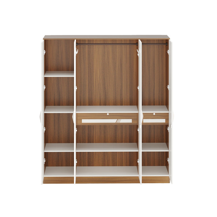 Andrie 4 Door Wardrobe with Drawer (Walnut & Frosty)