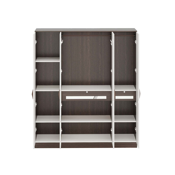 Andrie 4 Door Wardrobe with Mirror & Drawer |Wenge & Frosty White