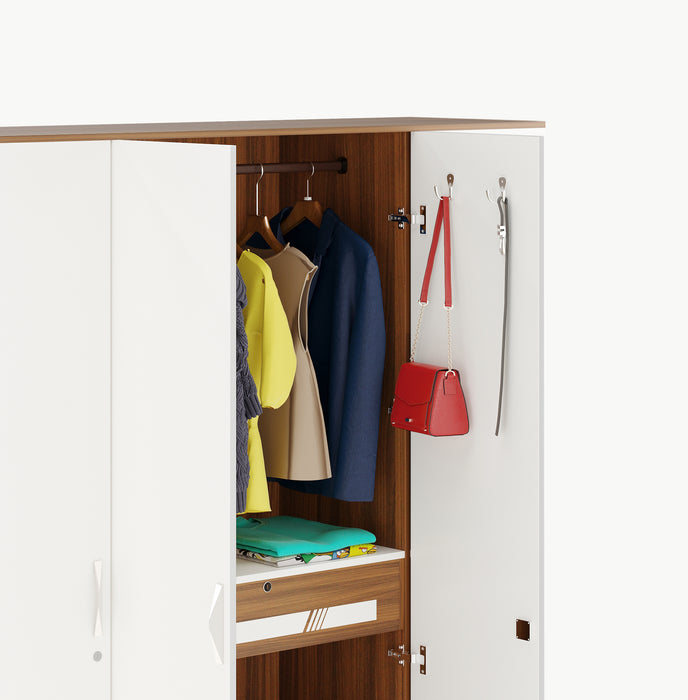 Andrie 4 Door Wardrobe with Drawer (Walnut & Frosty)