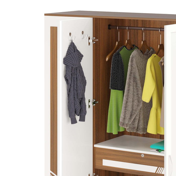 Andrie 4 Door Wardrobe with Drawer (Walnut & Frosty)