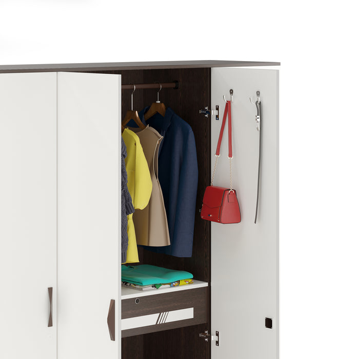Andrie 4 Door Wardrobe with Mirror & Drawer |Wenge & Frosty White