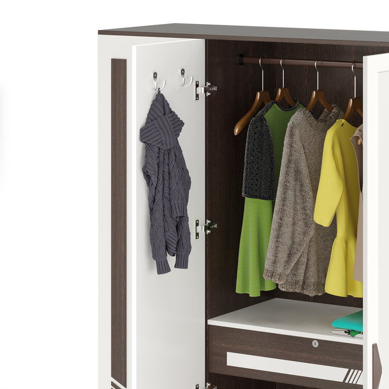 Andrie 4 Door Wardrobe with Mirror & Drawer |Wenge & Frosty White
