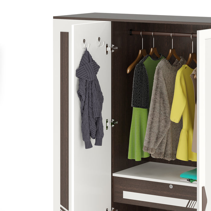 Andrie 4 Door Wardrobe with Mirror & Drawer |Wenge & Frosty White