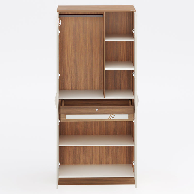 Andrie 2 Door Wardrobe with Drawer |Walnut & White