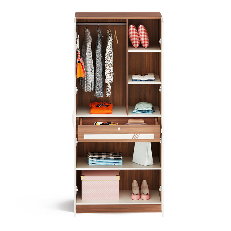 Andrie 2 Door Wardrobe with Drawer |Walnut & White