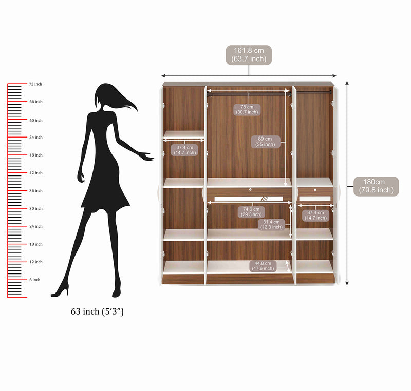 Andrie 4 Door Wardrobe with Drawer (Walnut & Frosty)