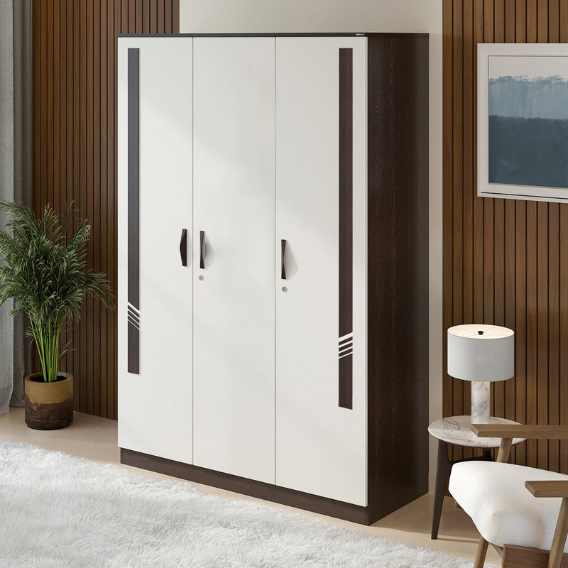 Andrie 3 Door Wardrobe with Drawer |Wenge & Frosty White